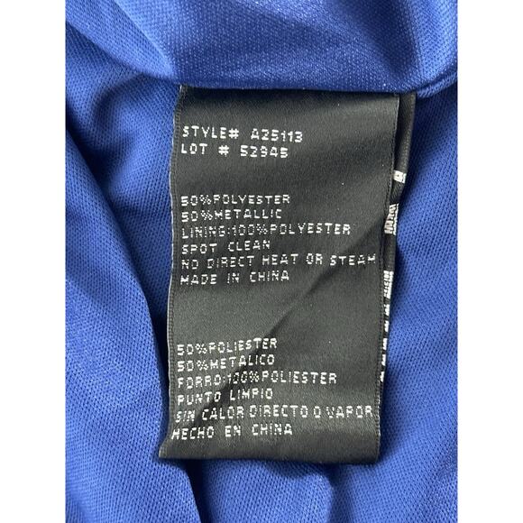 Betsy & Adam Metallic Floral One Shoulder Gown Size 14 Navy Gold A-Line Formal - Picture 15 of 16